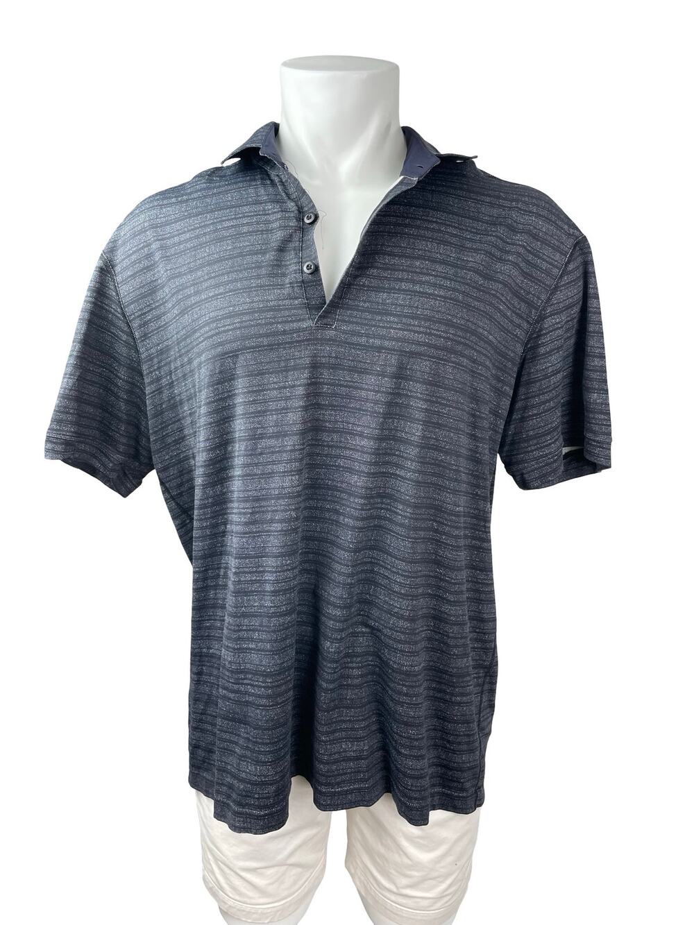 Lululemon Men's Black Striped Short Sleeve Golf Casual Polo Shirt Top Size L